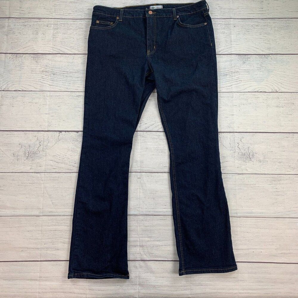 Dickies Jeans sz 16 R 33 Bootcut Dark Wash Inseam 32.5" Stretch Women's